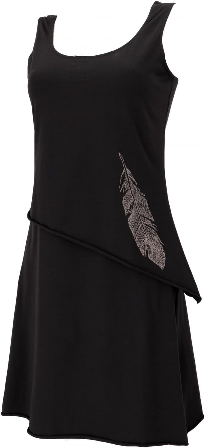 GURU SHOP Minikleid aus Bio-Baumwolle im Lagenlook, ärmelloses Kleid mit Federdruck, Damen 42 Schwar