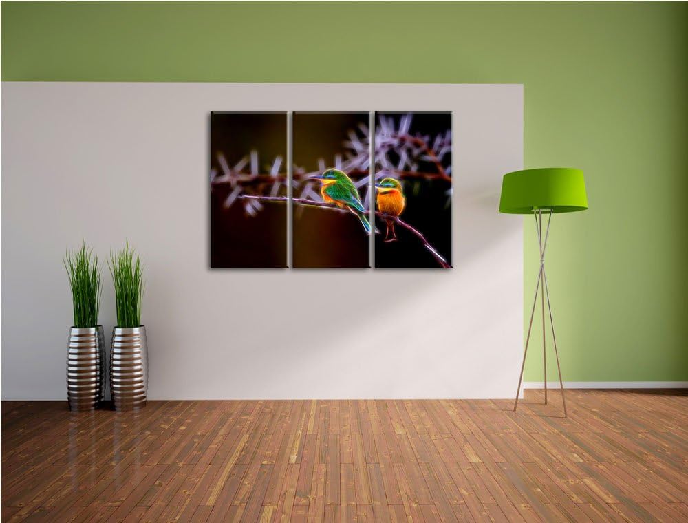 Dark farbenfrohe exotische Vögel auf Ast NewArt 3-Teiler Leinwandbild 120x80 Bild auf Leinwand, XXL