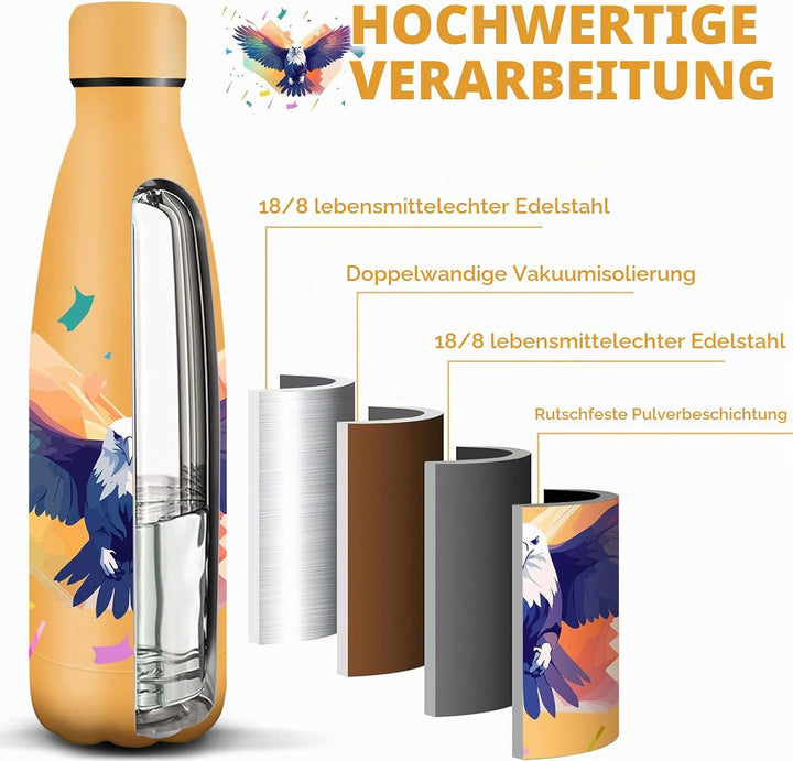 HoneyHolly Edelstahl Trinkflasche, 500ml BPA-frei, Thermosflasche, Isolierflasche Doppelwandige, Was