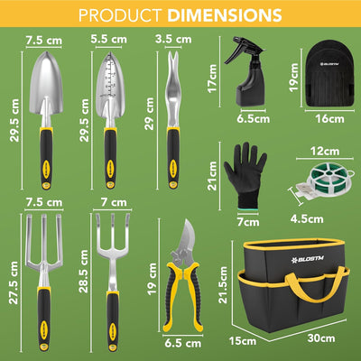 BLOSTM Gartengeräte Set 11-Teilig - Robuste Gartenwerkzeug Set mit wasserdichte Gartenwerkzeug Tasch