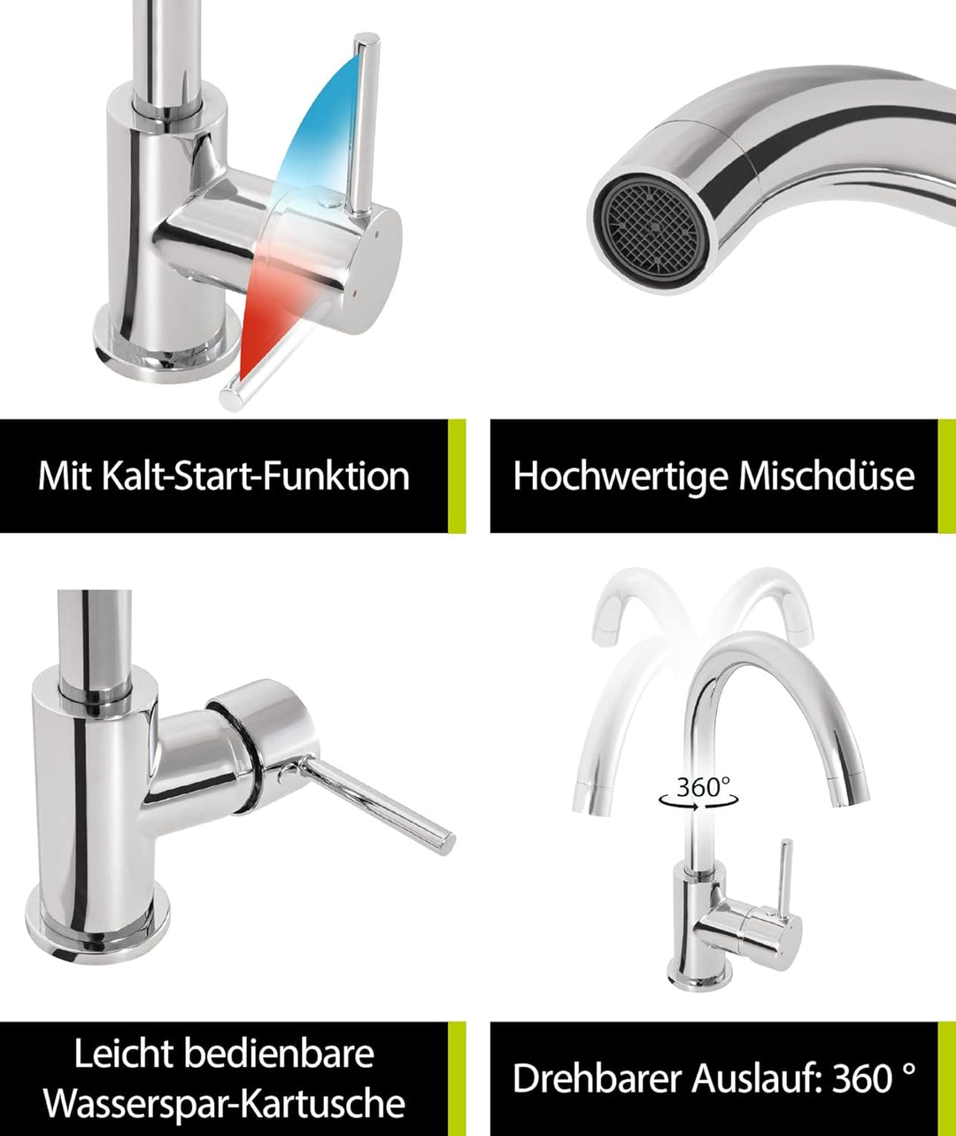 'aquaSu® Spültischarmatur Kira mit Wasserspar-Kartusche, Kosten-sparende Kaltwassermittelstellung, h