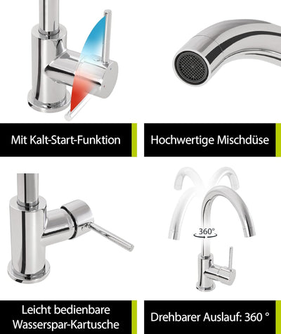 'aquaSu® Spültischarmatur Kira mit Wasserspar-Kartusche, Kosten-sparende Kaltwassermittelstellung, h