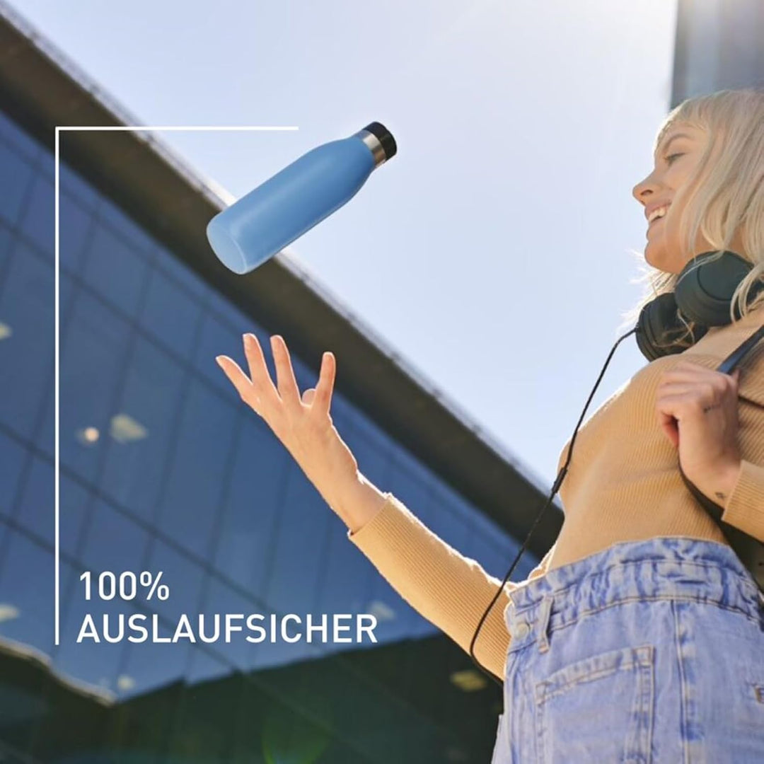 Emsa Bludrop Isolier-Trinkflasche, 0,7 Liter, 100% dicht, Quick-Press Verschluss, Ergonomischer 360°