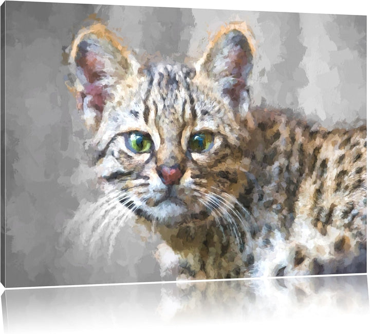kleine aufmerksame Bengalkatze schwarz/weiss Deluxe Format: 100x70 cm auf Leinwand, XXL riesige Bild