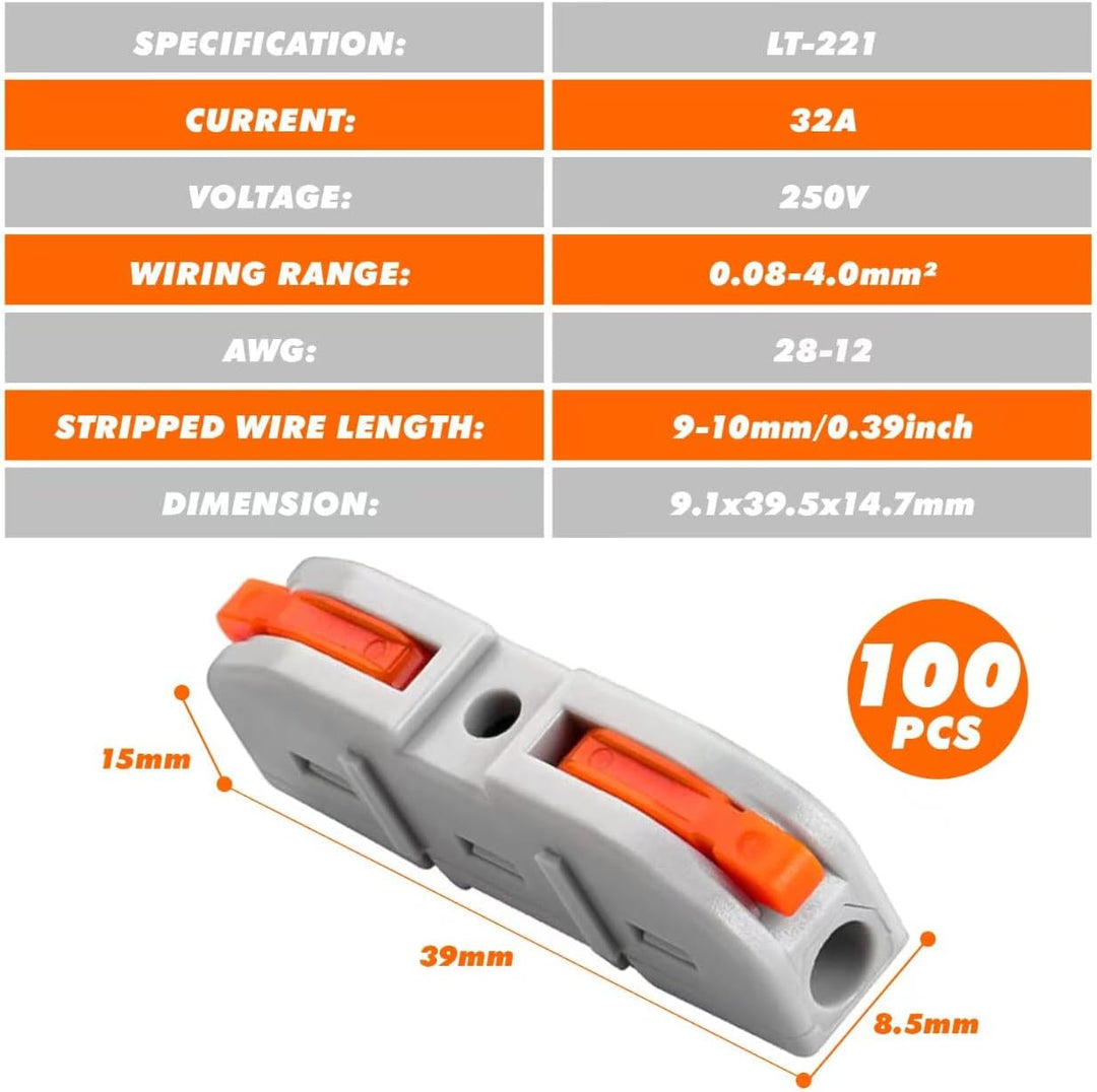 Kabelverbinder, 100 Stück Durchgangsverbinder, SPL-1 Kabelklemmen Elektro, 4mm² Leiter Klemme mit He