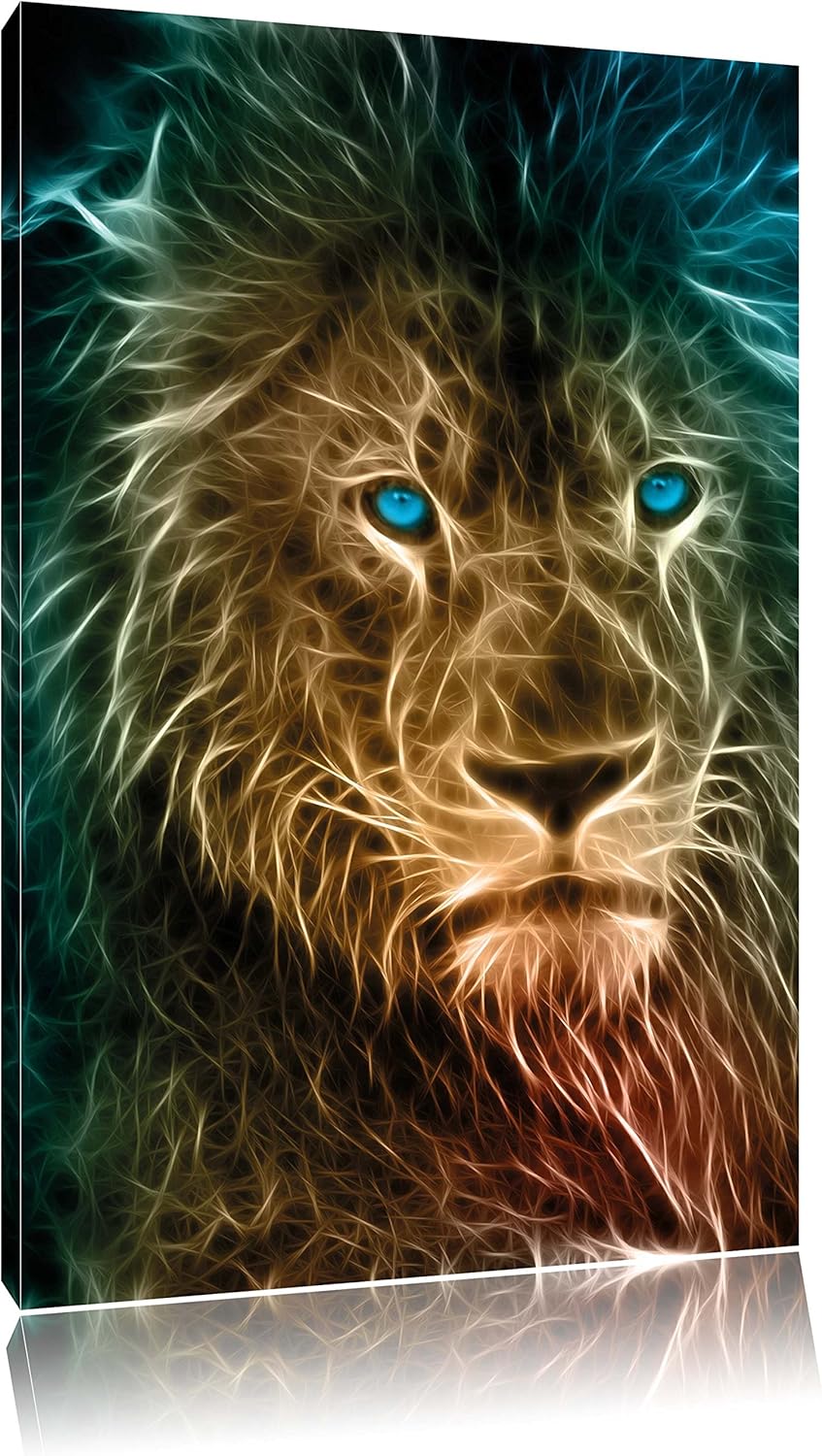 Pixxprint New Art Löwe, Format: 100x70 auf Leinwand, XXL riesige Bilder fertig gerahmt mit Keilrahme