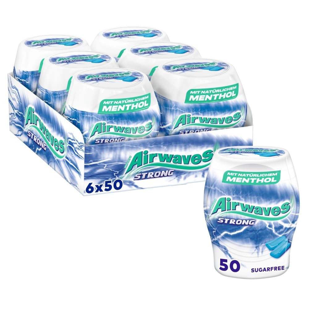Airwaves Kaugummi Strong, Zuckerfrei, weiss, 6 Dosen (6 x 50 Dragees) ( Verpackung kann variieren) S
