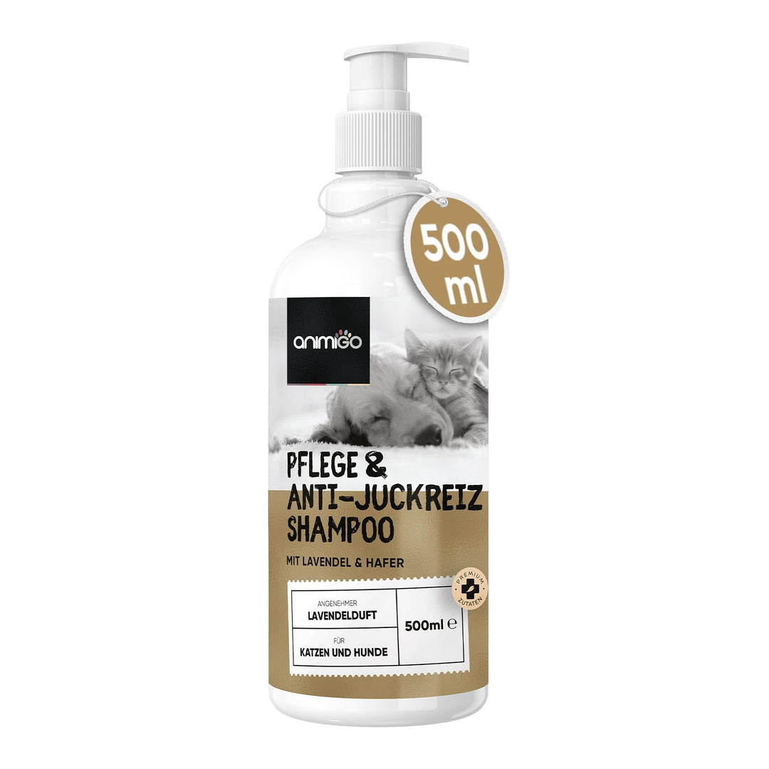 animigo Pflege &amp; Anti-Juckreiz Shampoo - Für Haut, Fellpflege, Juckreiz - 500ml Hunde &amp; Katzenshampo