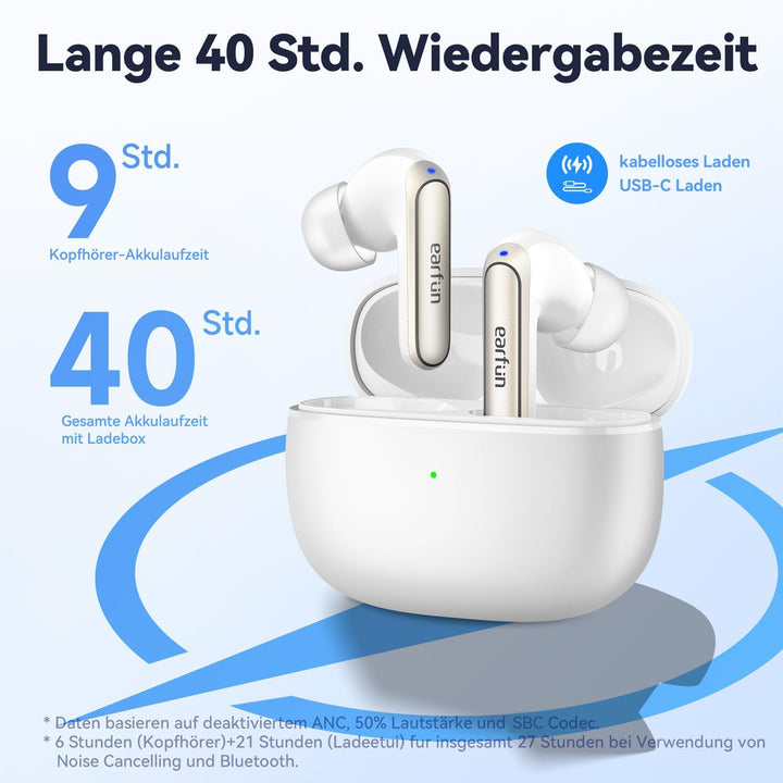 EarFun Air NC 2 Bluetooth Kopfhörer In Ear, Adaptives Hybride Aktives Noise Cancelling Kopfhörer, Hi