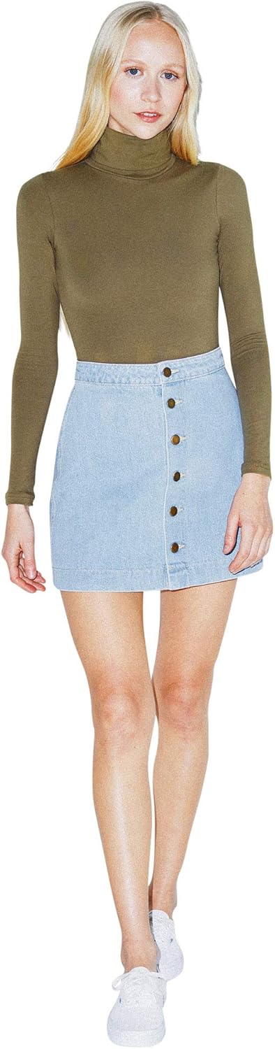 American Apparel Damen Denim Button Front A-line Mini Skirt Rock M Light Wash, M Light Wash