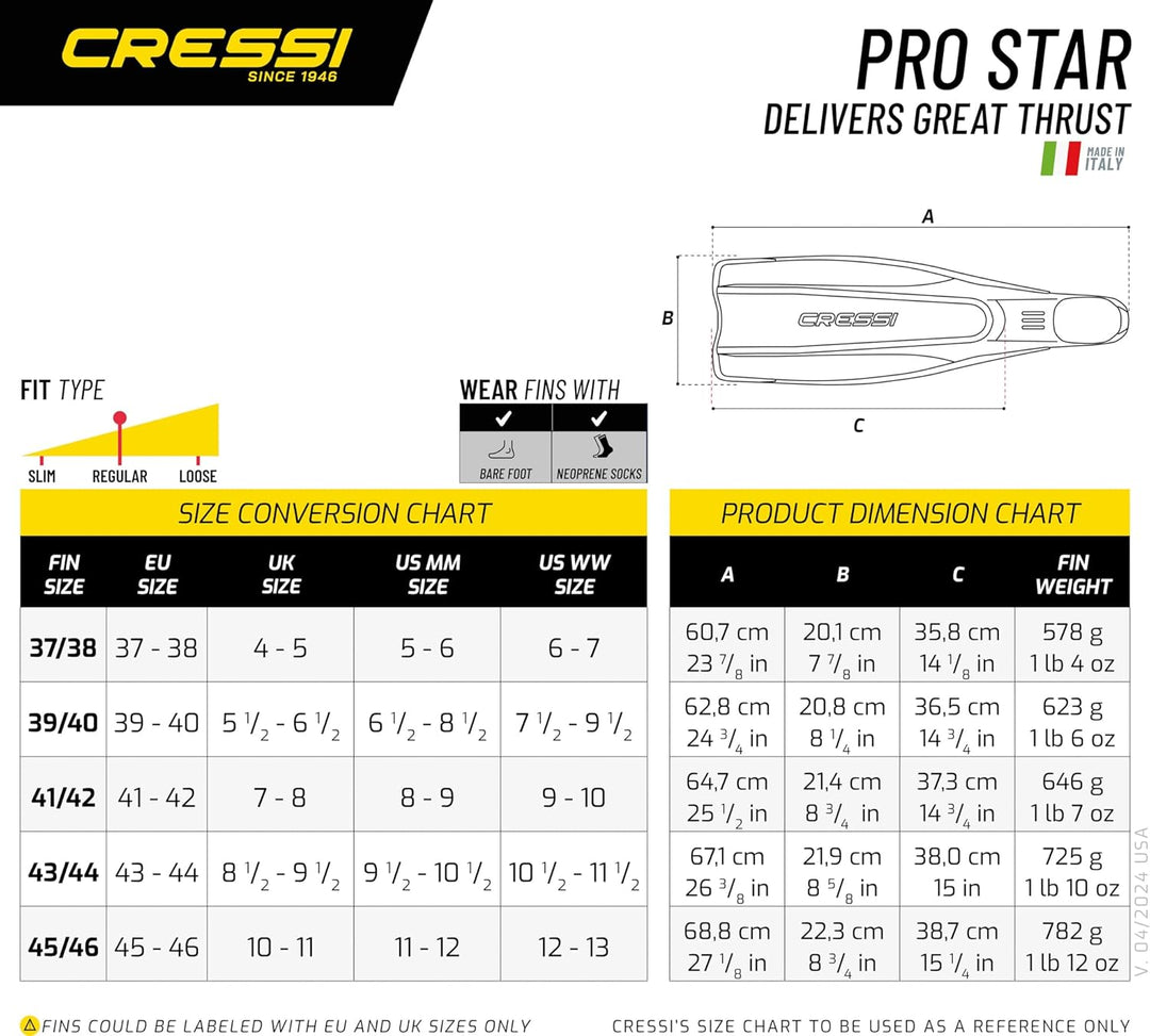 Cressi Prostar, Premium Flossen Herren und Damen - Made in Italy 45/46 Schwarz, 45/46 Schwarz