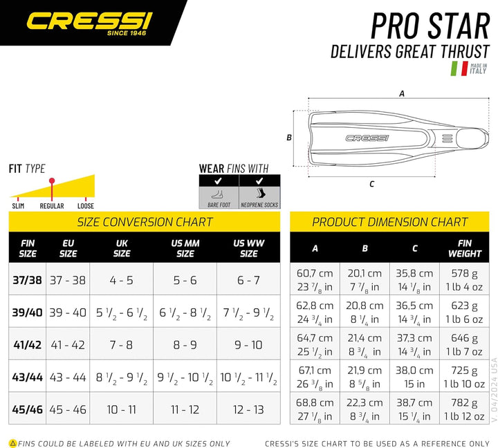 Cressi Prostar, Premium Flossen Herren und Damen - Made in Italy 45/46 Schwarz, 45/46 Schwarz