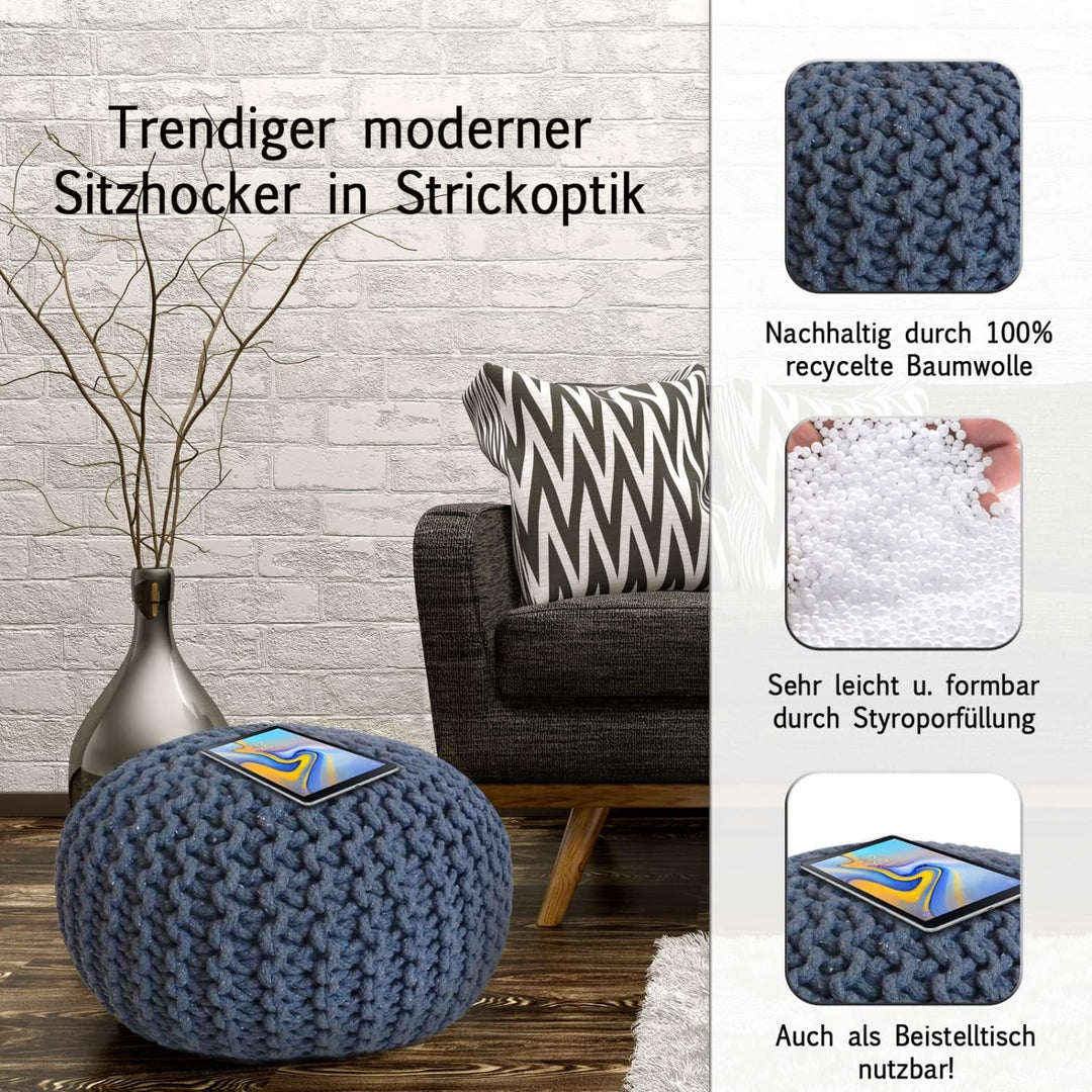 casamia Pouf Ø 55 o. 45 cm Strickhocker Sitzpouf Bodenkissen für Innen Indoor Grösse ø 55 cm, Farbe
