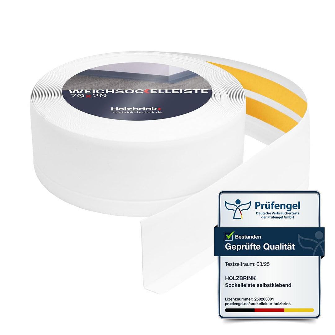 HOLZBRINK Weichsockelleiste selbstklebend Weiss Knickleiste, Material: PVC, 70x20mm, 5 Meter 5m Weis