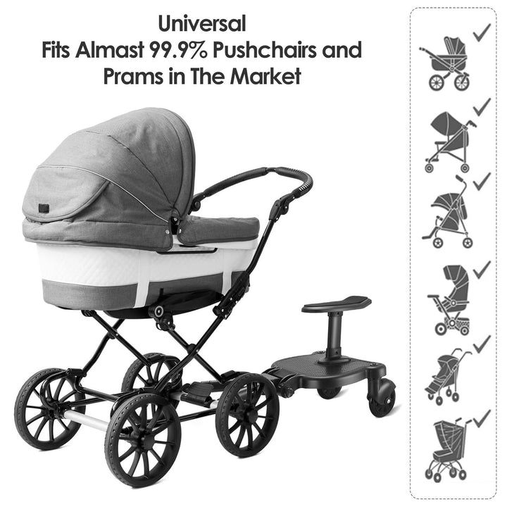 Buggy Board mit Sitz, FNRIDS Trittbrett für Kinderwagen Universal,mit Aufhängegurt, stabiles Two Whe