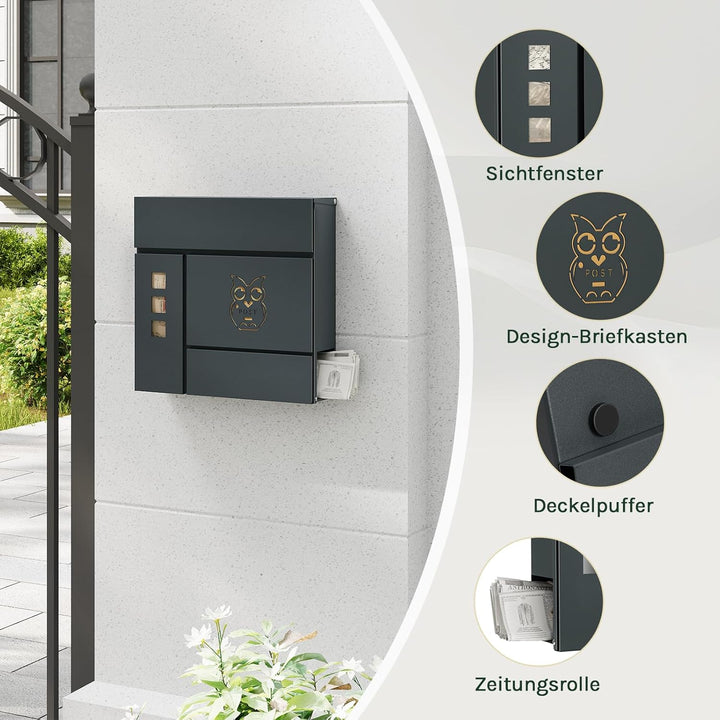 WOLTU Briefkasten Postkasten mit Zeitungsfach Sichtfenstern Klappdeckel, Wandbriefkasten abschliessb