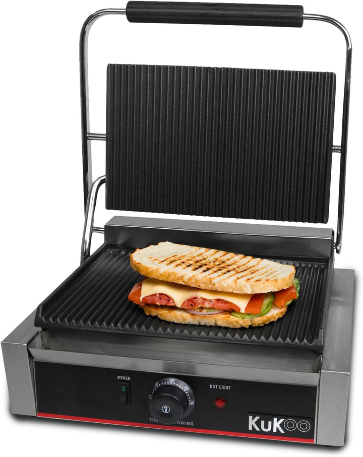 KuKoo Edelstahl Paninigrill Elektrogrill Paninitoaster Sandwichtoaster Grill Tischgrill Gerillt 2200