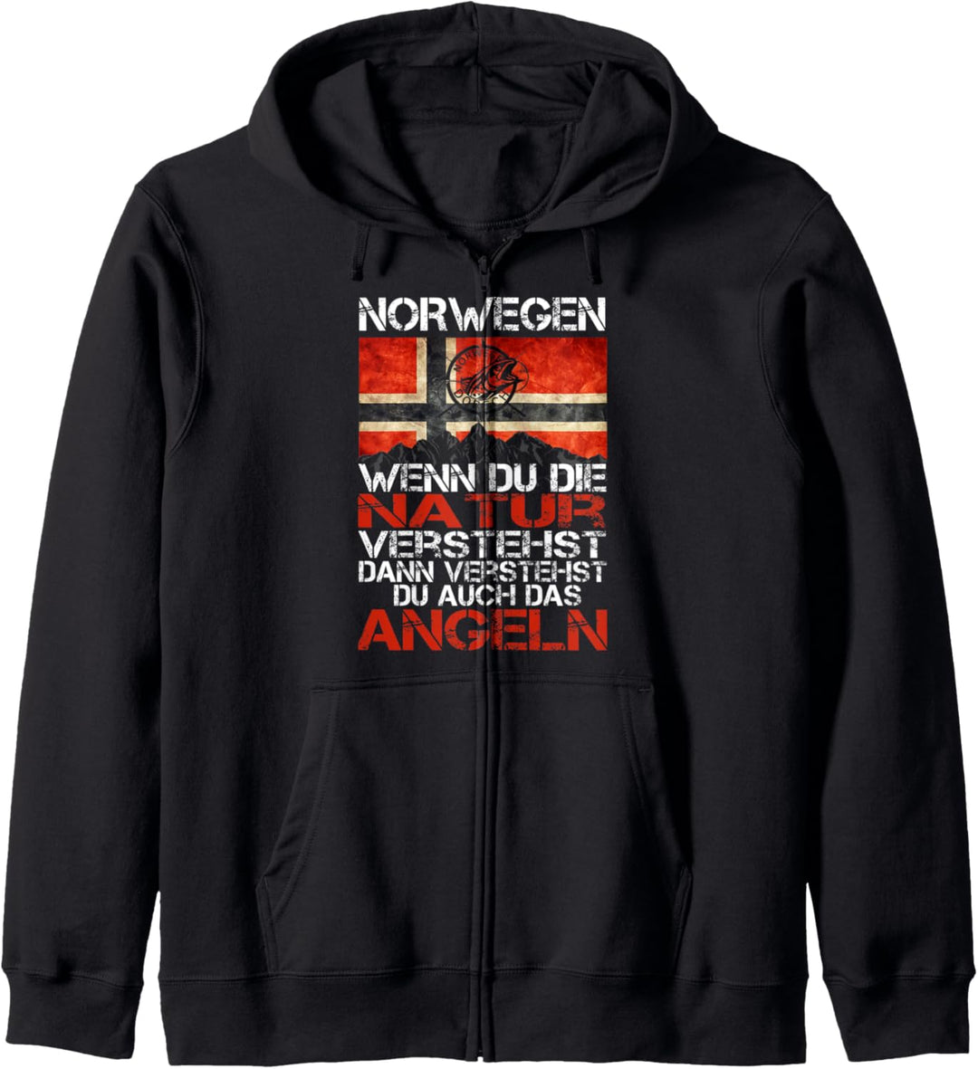 Norwegen Flagge Shirt - Angeln in Skandinavien Nordlichter Kapuzenjacke