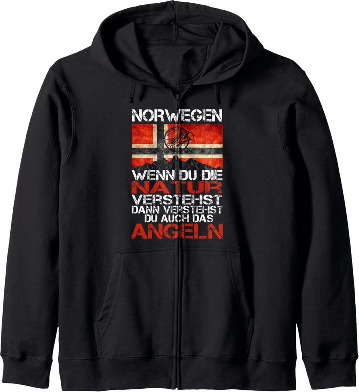 Norwegen Flagge Shirt - Angeln in Skandinavien Nordlichter Kapuzenjacke