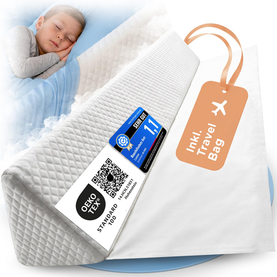 LUNOVA® Rausfallschutz Bett Reise Kinder &amp; Baby - Boxspringbett mobil | Mit Gurt &amp; Reisetasche · zus