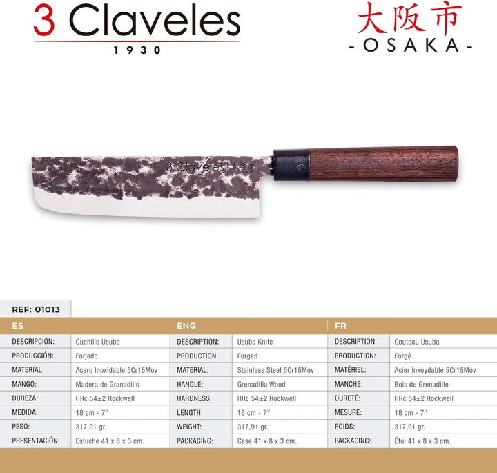 3 Claveles Osaka Japanisches Usuba Messer 18 cm Holz