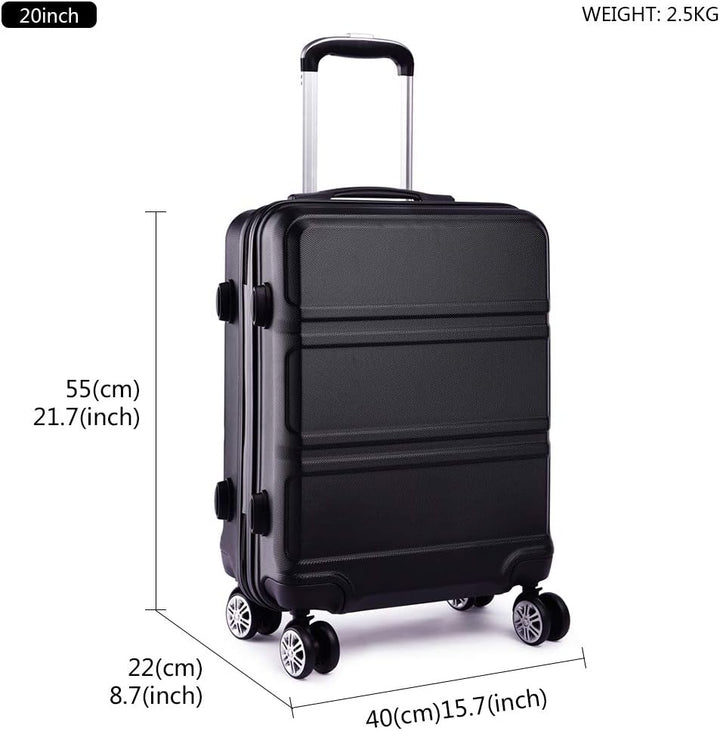 Kono ABS Kabinenkoffer, Hartschale, leicht, 55 cm, Handgepäck mit TSA-Schloss 38 l Schwarz, Schwarz