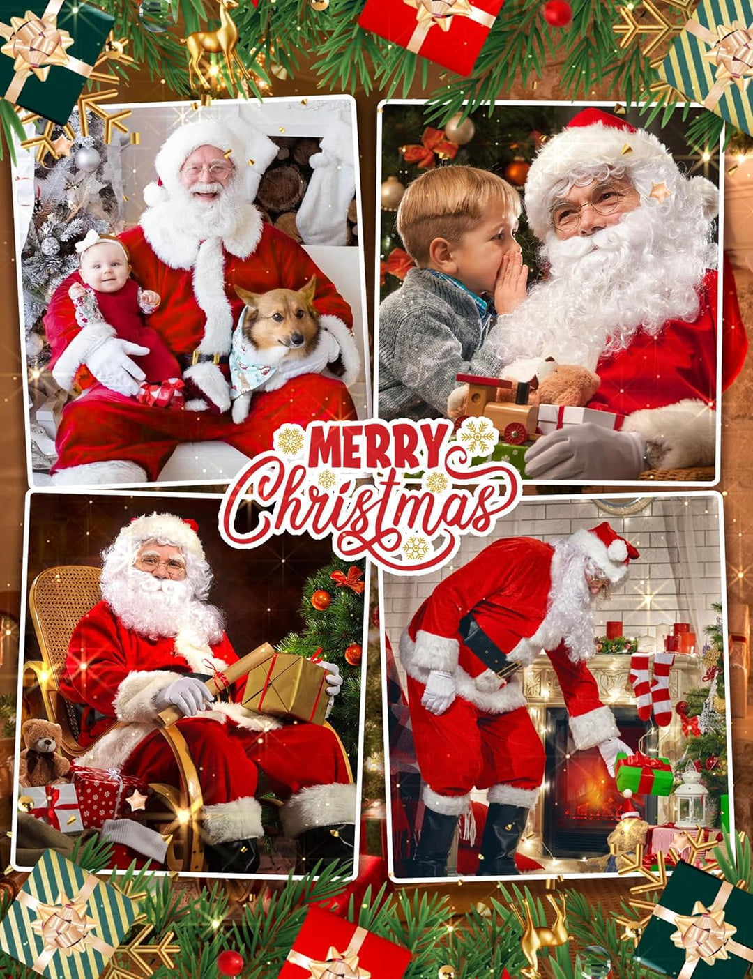 Boveco Weihnachts Weihnachtsmann Kostüm für Herren und Erwachsene, 11-teilig, Deluxe Samtanzug Outfi