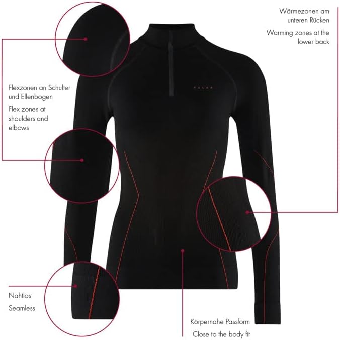 FALKE Damen Maximum Warm High Zip Neck Funktionsshirt Langarm kalte bis sehr kalte Temperaturen Funk