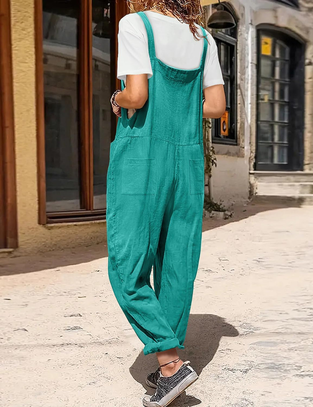 YESNO Damen Latzhose Sommer Oversize Trägerhose Beiläufig Loose Bib Pants Overall Baggy Jumpsuit Str