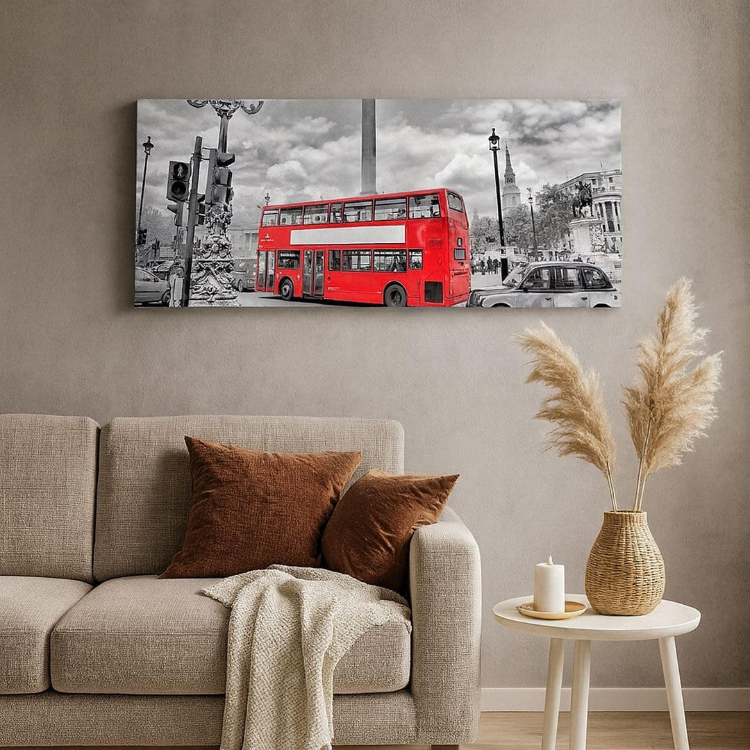 Wandbilder Dekoration Wohnzimmer Trafalgar Platz Taxi London Panorama Bilder auf Leinwand 120x50cm L