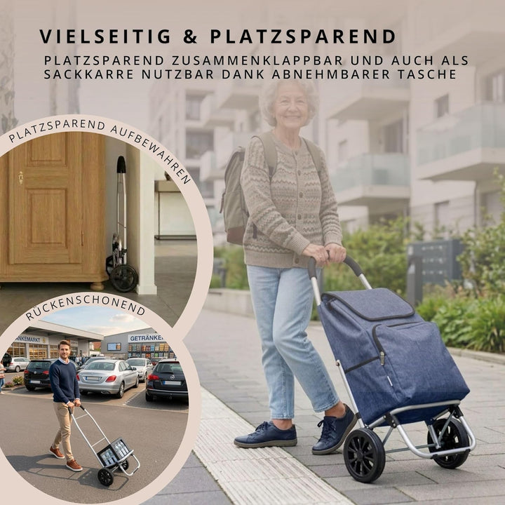 Einkaufstrolley klappbar mit Kühlfach, Einkaufshilfe Aluminium leicht, Einkaufswagen Shopper Trolley
