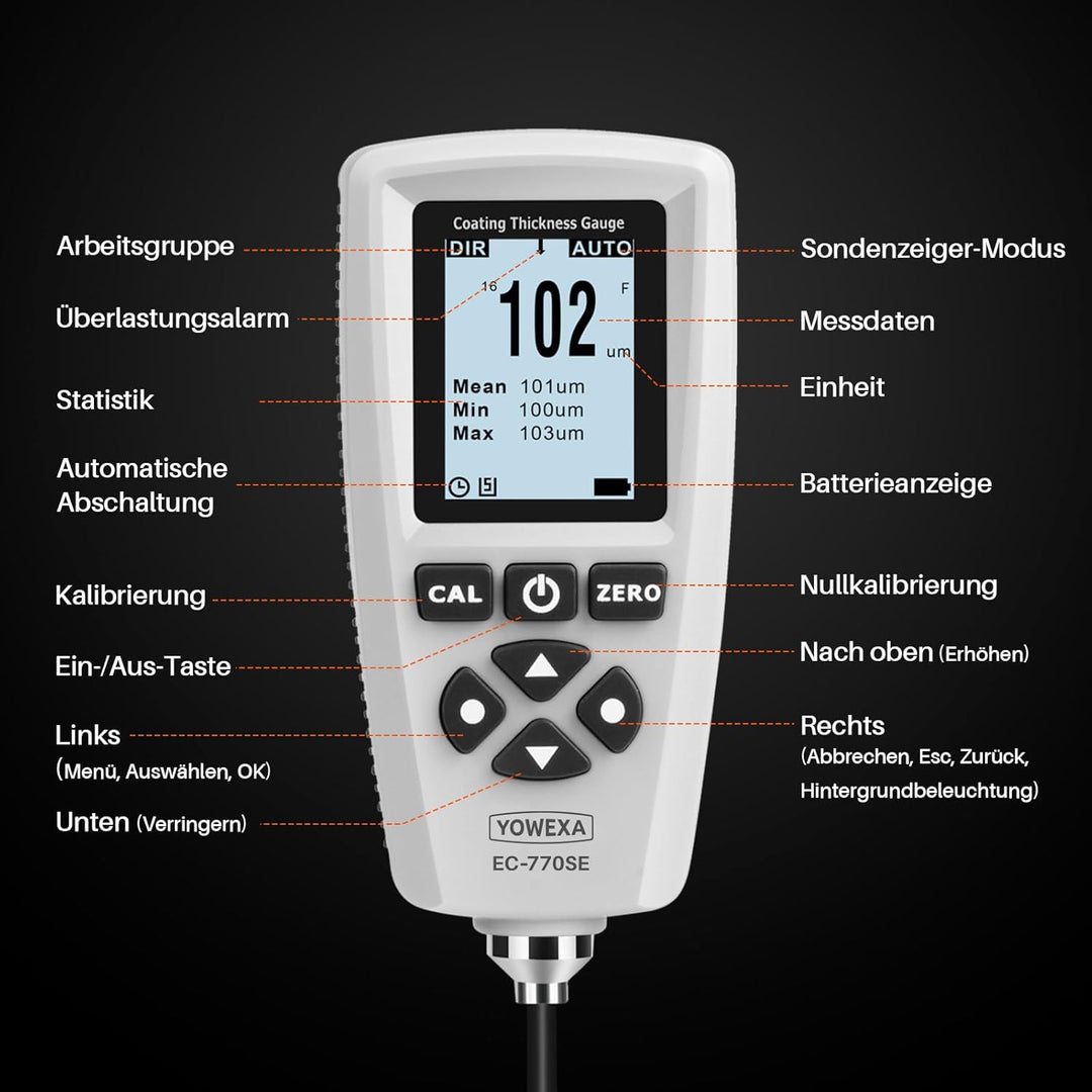 Lackmessgerät auto EC-770SE Schichtdickenmessgerät mit Externer Sonde, Automatische Erkennung mit Sp