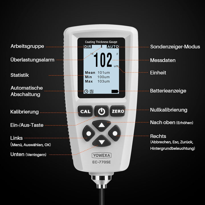Lackmessgerät auto EC-770SE Schichtdickenmessgerät mit Externer Sonde, Automatische Erkennung mit Sp