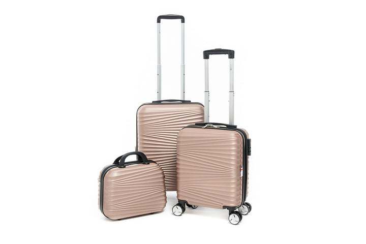 Set mit 2 Koffern, ausziehbar, Hartschale, 30 % Volumen + Vanity – Lys Paris, Roségoldfarben, Herges