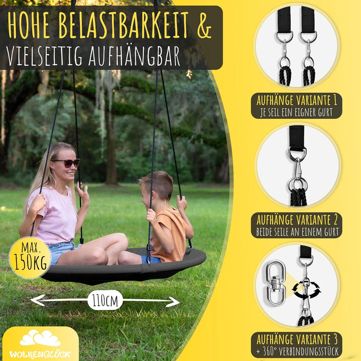 WOLKENGLÜCK® Nestschaukel [Ø 110 cm] - Höhenverstellbare Schaukel Outdoor & Indoor für Kinder und Er