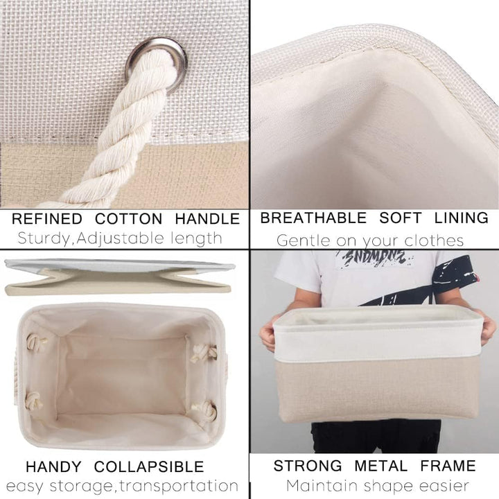 Mangata Grosse Aufbewahrungsbox 4er Set, Canvas Stoff Aufbewahrungskörbe mit Griffen für Schränke, K