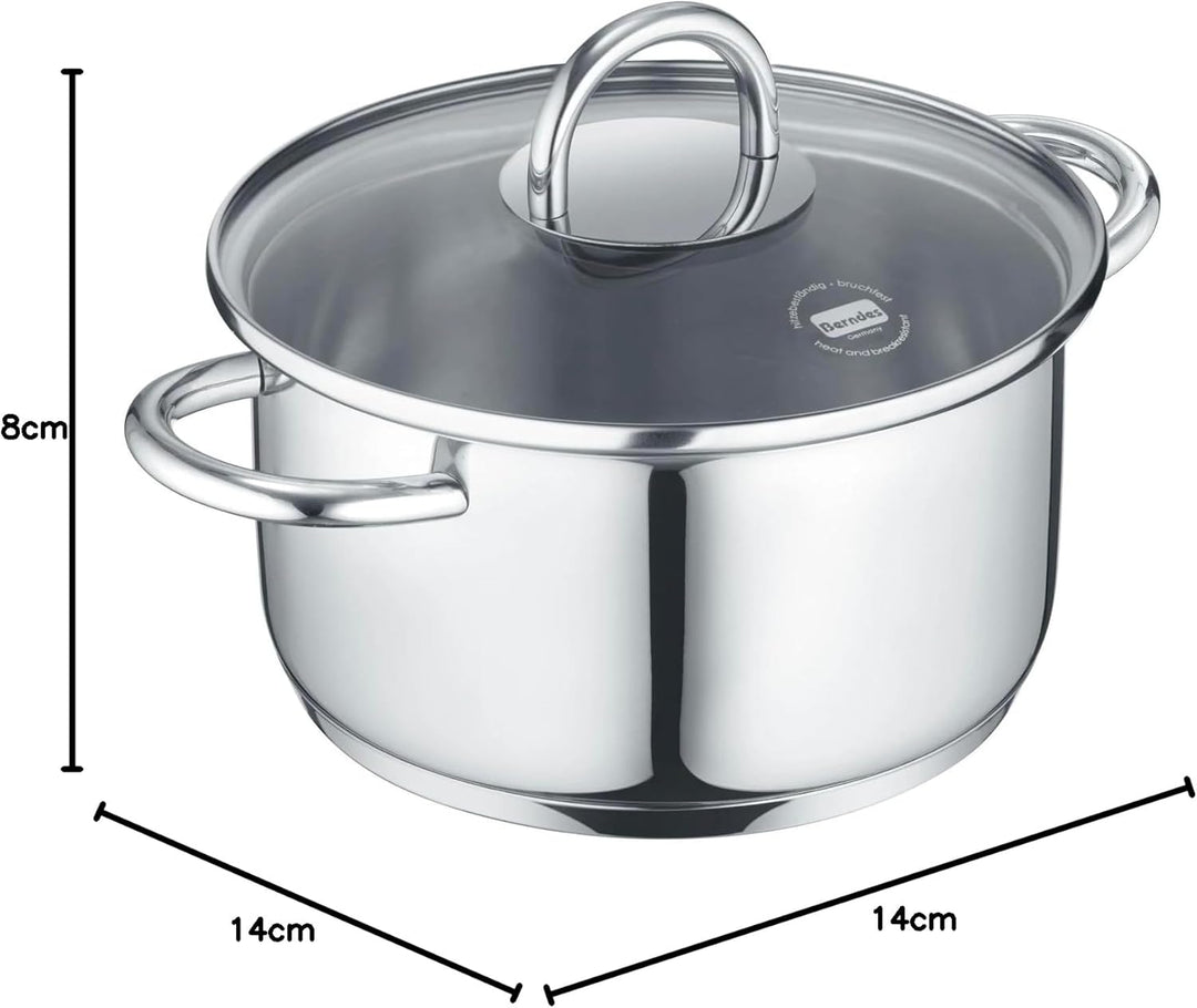 Berndes b.mini Kochtopf 14 cm mit Glasdeckel - Edelstahl Kochtopf für alle Herdarten, inklusive Indu