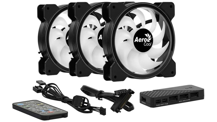 AEROCOOL SATURN 12F ARGB PRO (PAQUETE DE 3) - VENTILADOR ARGB DE 120 MM PARA CAJA, Schwarz