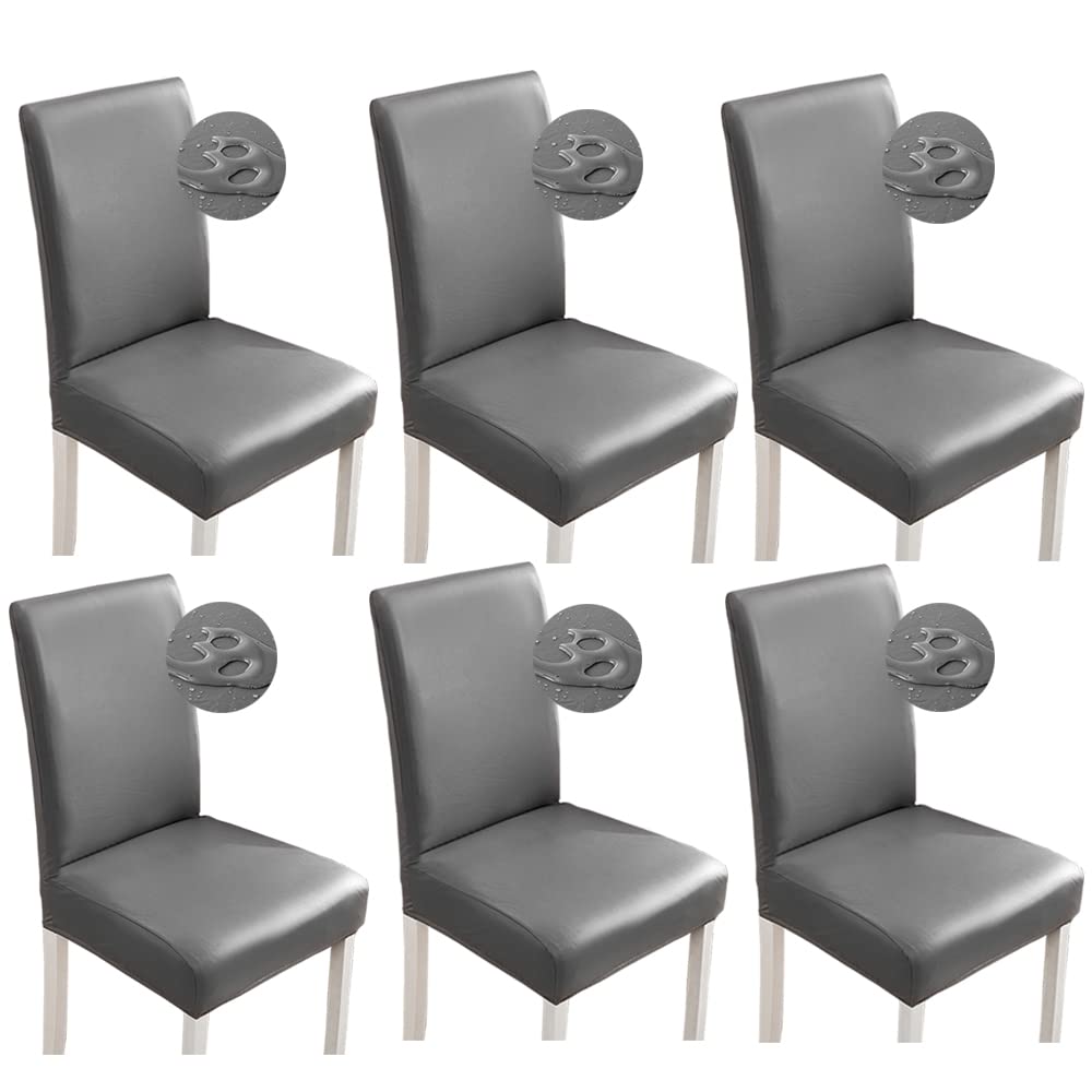 Stuhlhussen 6er/4er PU Leder Stuhlbezug wasserdichte Stretch Esszimmer Stuhlüberzug Stretch Stuhl Hu