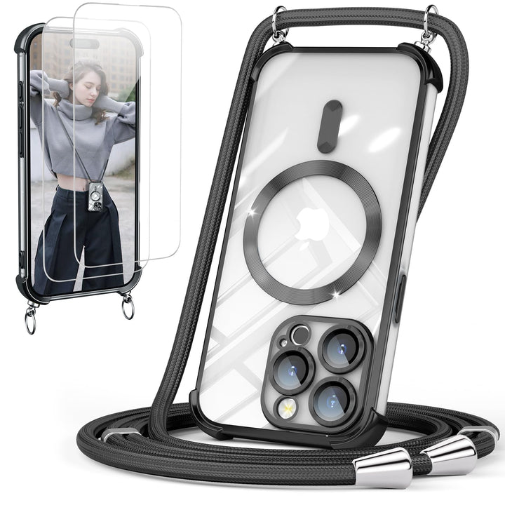 GOODVISH Handykette für iPhone 14 Pro Max Hülle mit Band, mit 2 Stück Schutzfolie, Necklace Handyhül