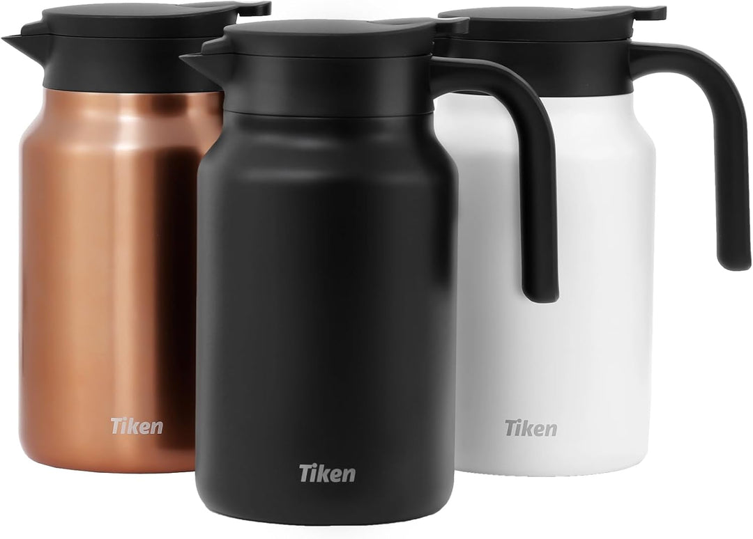 Tiken 1.5L Thermoskanne aus Doppelwandingem Edelstahl Isolierkanne Kaffeekanne mit Quick Tip Verschl