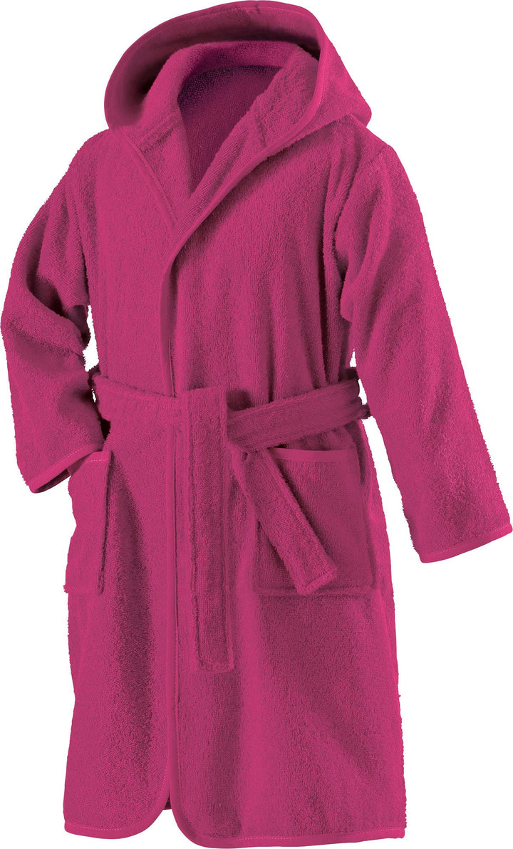 Erwin Müller Kinder-Bademantel mit Kapuze Uni Frottier Beere Grösse 158/164 - weich, flauschig, saug