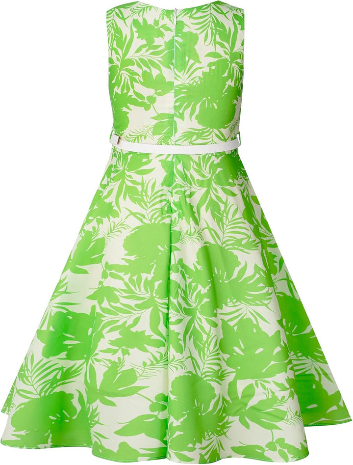 BONNY BILLY Mädchen Kleider Vintage Blumen Festlich Hochzeit Elegant Kinder Kleid mit Gürtel 5-6 Jah