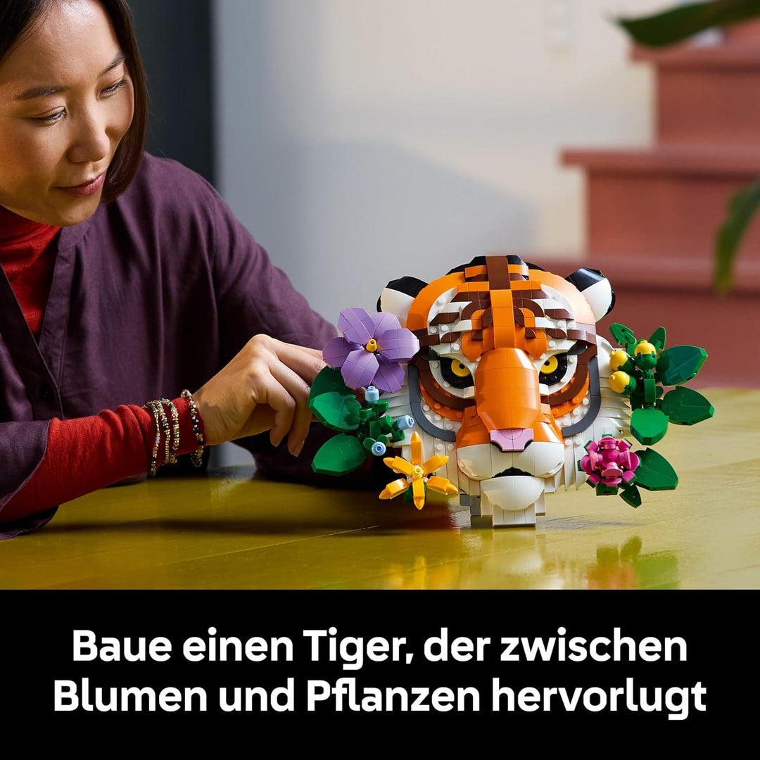 LEGO Fauna Collection - Tiger - Baubares 3D Tiergemälde mit dekorativen Blumen aus Botanicals - DIY