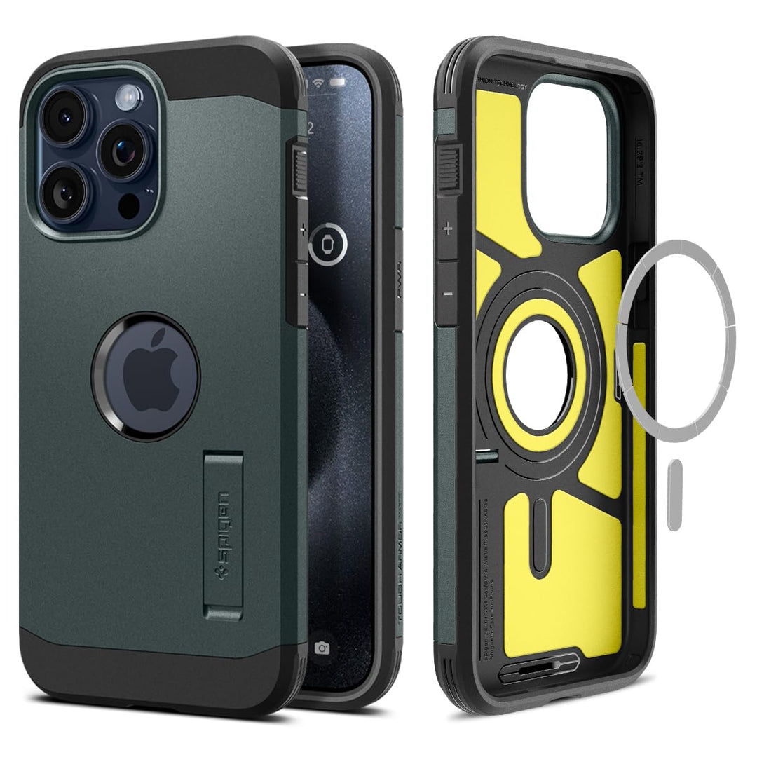 Spigen Hülle für iPhone 15 Pro Max Tough Armor MagFit Kompatibel mit MagSafe -Abyss Green, Abyss Gre