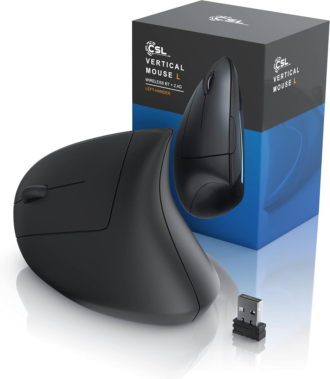 CSL – Maus kabellos für Linkshänder – Vertikalmaus Bluetooth und 2,4 Ghz Wireless Funkmaus – vertika