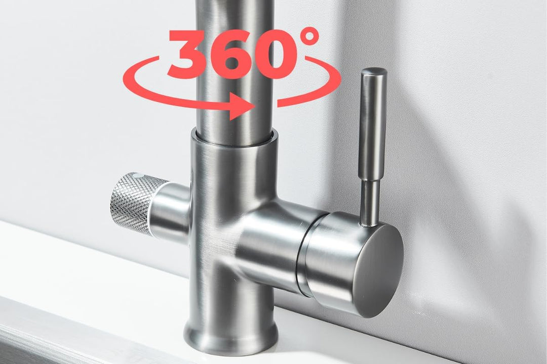 3-Wege Küchenarmatur FLEXIBLE mit herausziehbarer Brause, separater Trinkwasserleitung für Wasserfil