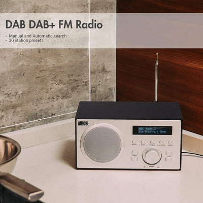 DAB+/FM Radio mit Bluetooth-August MB420-Digitales Küchenradio Holzgehäuse RDS-Funktion 60 Presets H