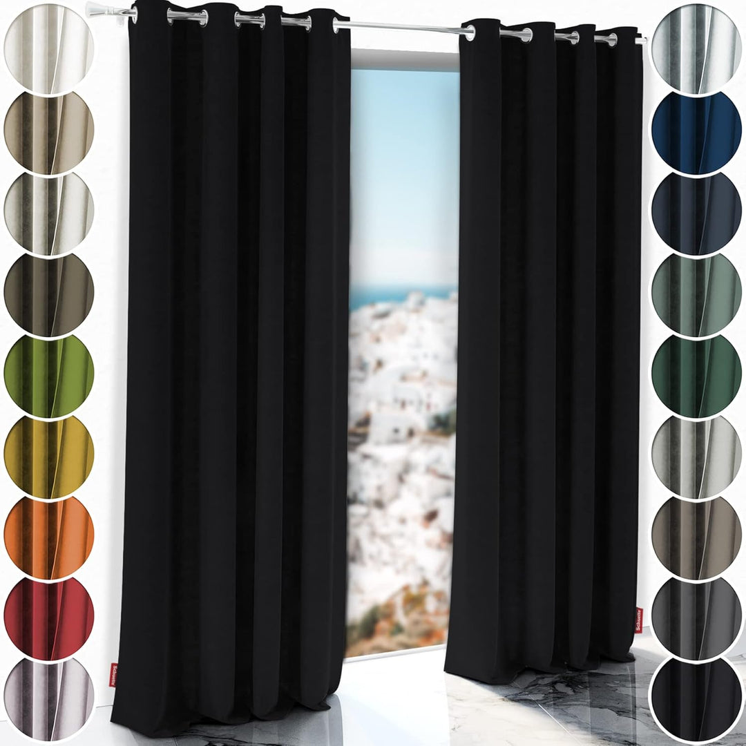 Schuette® Verdunkelungs-Vorhang Gardine mit Ösen ● Millenium Velvet: Black Swan (Schwarz) ● 135x210c
