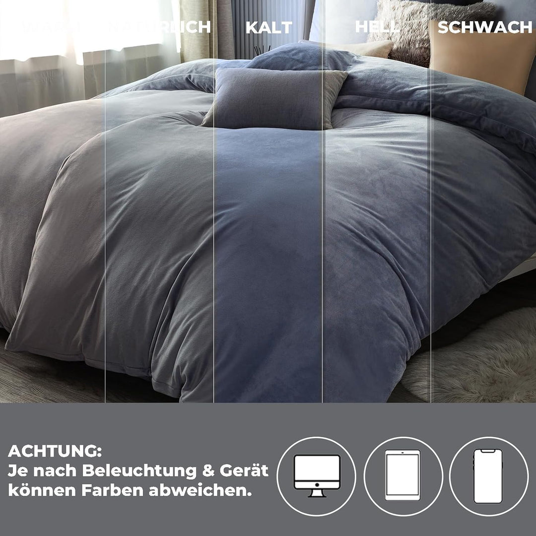 Soifox Winter Flanell Bettwäsche 180x200 - Grau Flauschige und Warme Cashmere Touch Bettbezug + Kiss